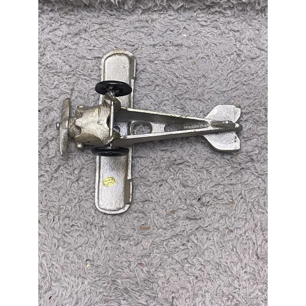 Cast Iron Airplane Toy Silver Biplane‎